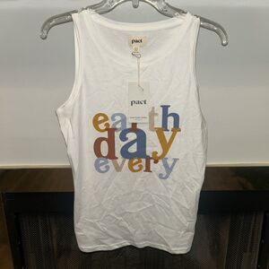 PACT Shirt Tank Top Womens Large White Earth Day Organic Cotton Sustainable Top
